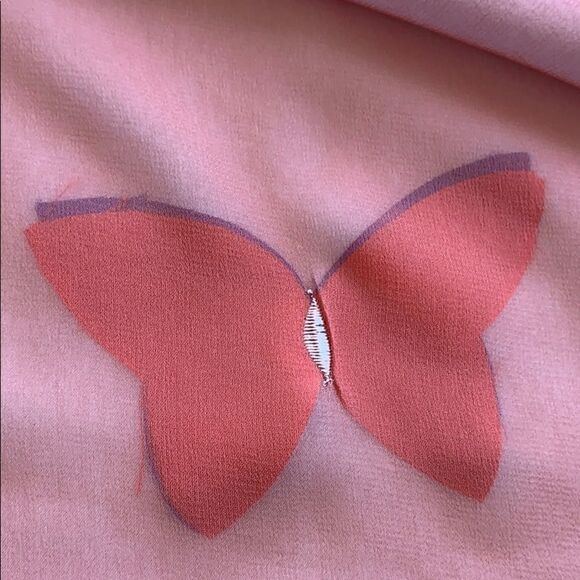 Reversible blue/coral brick butterfly very sheer silk chiffon scarf 22" x 66" - Picture 4 of 11